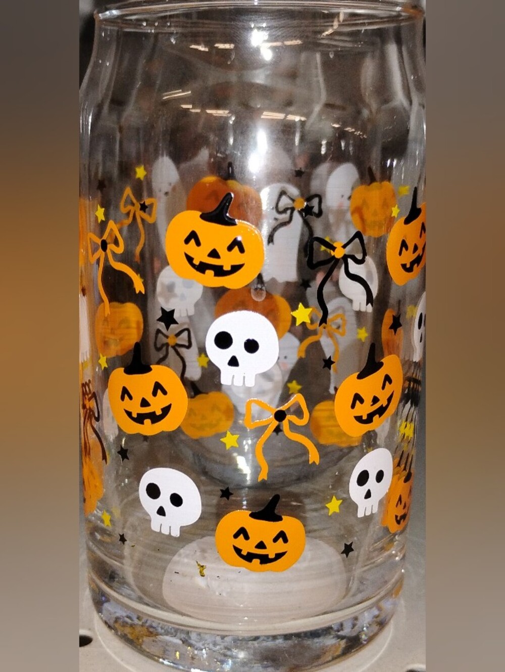 Halloween Jack-O'-Lantern & Skull Glass Jar - Orange, White & Black